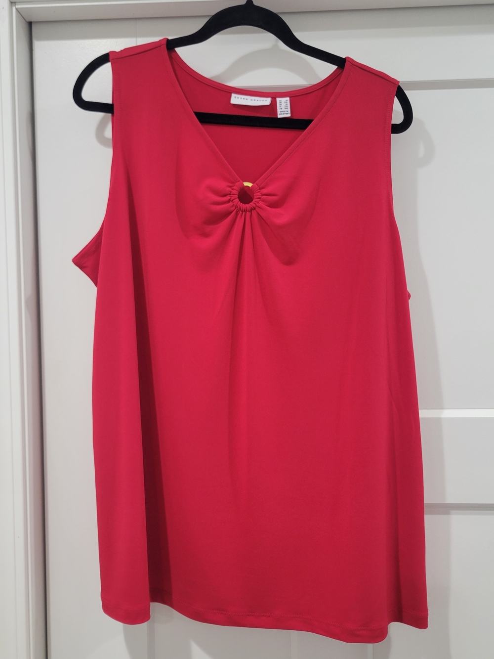 Susan Graver Red Sleeveless Tank with Front Ring Detail